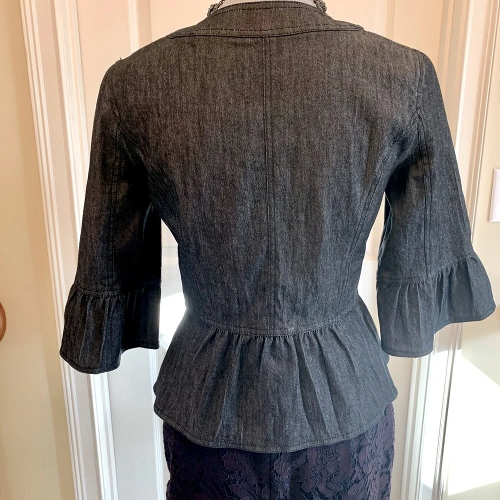 Sandro ruffled jean jacket with 3/4 length sleeve silver tone buttons size S - Picture 2 of 8